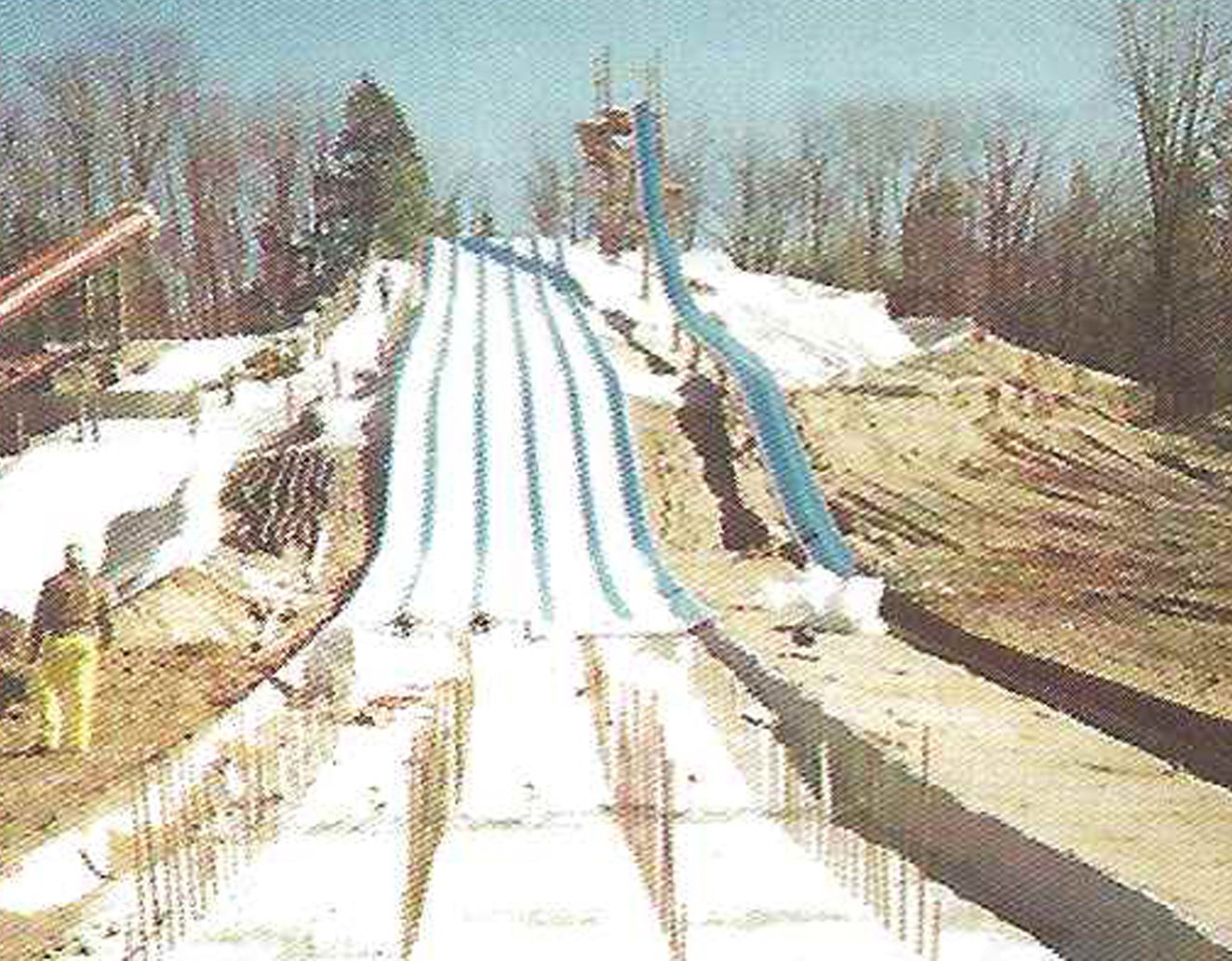 A construction photo of the star is born ride. Which is the ride that you can slide down on a mat with water.