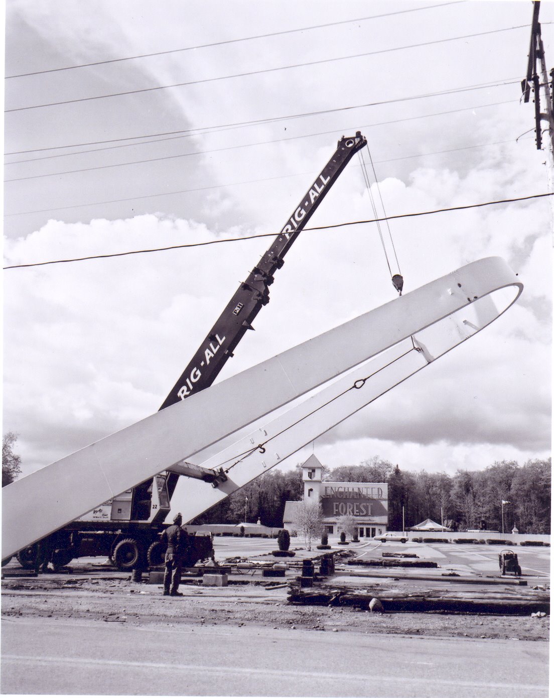 Old black and white image of construction.