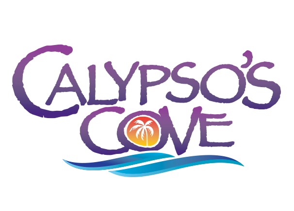 An icon with the Calypso's Cove logo on it. The logo states "Caylpso's Cove" in purple text with a yellow and orange sun with a palm tree in it on the "O" in Cove. There are two blue waves beneath the text.