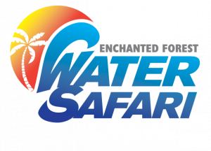 An icon with the Enchanted Forest Water Safari logo. There's a red and yellow wave with "Enchanted Forest" in smaller grey text and "Water Safari" in large ombre blue text beneath it.